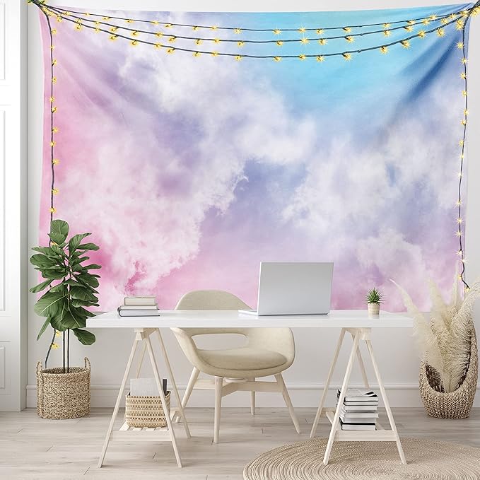 Ambesonne Pastel Tapestry, Fantasy Sky Abstraction Smoky Clouds Foggy Ethereal Composition, Fabric Wall Hanging Decor for Bedroom Living Room Dorm, 45" X 30", Pink Blue