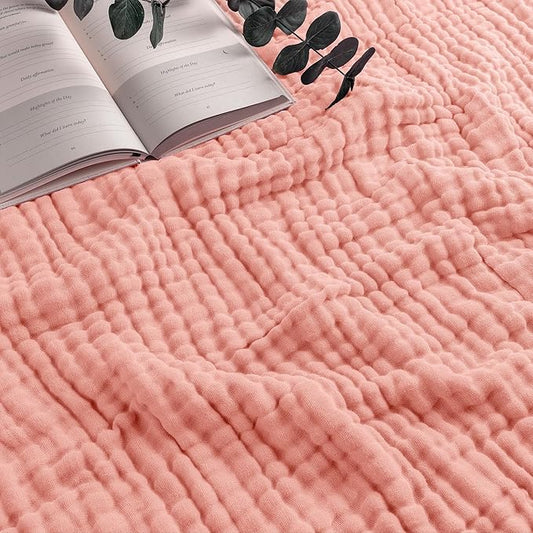 Comfy Cubs Muslin Blanket for Adults Twin 90" x 66" - 6 Layer Soft, Breathable & Lightweight Muslin Adult Blanket - Machine Washable & Designed in The US Bedding for All Seasons - Lace Pink
