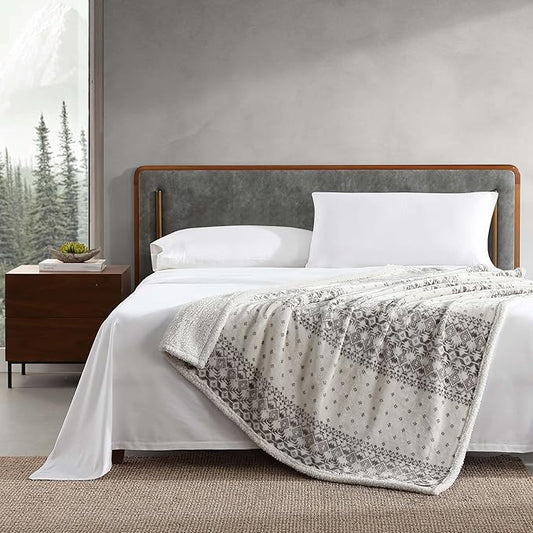 Eddie Bauer - Throw Blanket, Reversible Sherpa Fleece Bedding, Home Decor for All Seasons (Fair Isle Peak, Throw)