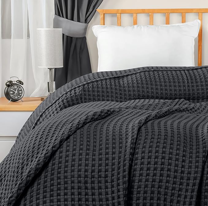 Utopia Bedding Charcoal 100% Cotton Waffle Blanket 300 GSM [Queen - 90x90 Inch] Soft Lightweight Breathable Bed Blanket for All Season