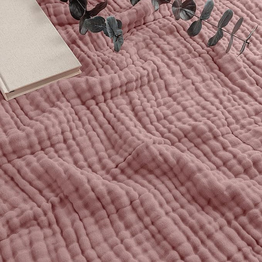 Comfy Cubs Muslin Blanket for Adults Twin 90" x 66" - 6 Layer Soft, Breathable & Lightweight Muslin Adult Blanket - Machine Washable & Designed in The US Bedding for All Seasons - Mauve