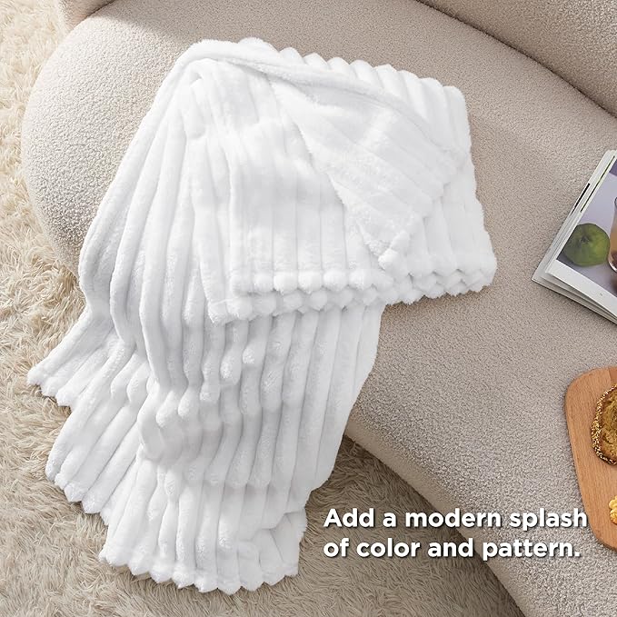 Bedsure Twin Fleece Blanket for Couch - GentleSoft Cozy Soft Blankets for Women, Cute Small Throws for Girls, White, 60x80 Inches