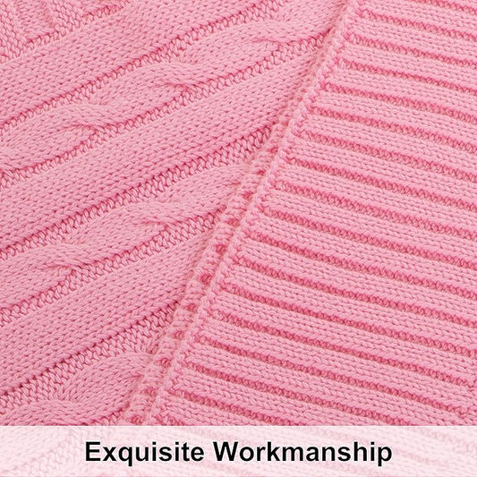 NTBAY 100% Pure Cotton Cable Knit Throw Blanket, Super Soft Warm 51x67 Knitted Throw Blanket for Couch, Sofa, Chair, Bed - Extra Cozy, Machine Washable, Comfortable Home Decor, Pink