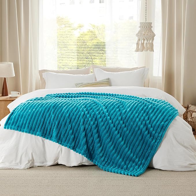 Bedsure Teal Fleece Blanket for Couch - Super Soft Cozy Twin Blankets for Women, Cute Small Throws for Girls, 60x80 Inches