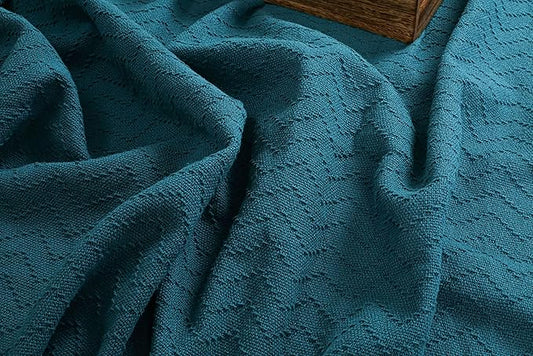 BELIZZI HOME 100% Cotton Bed Blanket, Breathable Thermal Blanket Full - Queen Size, Soft Chevron 90''x90'', Perfect for Layering Any All Season, Teal