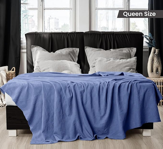Utopia Bedding Wedgewood 100% Cotton Blanket [Queen Size - 90x90 Inch] 350GSM Lightweight, Soft and Breathable Thermal Blanket for All Seasons
