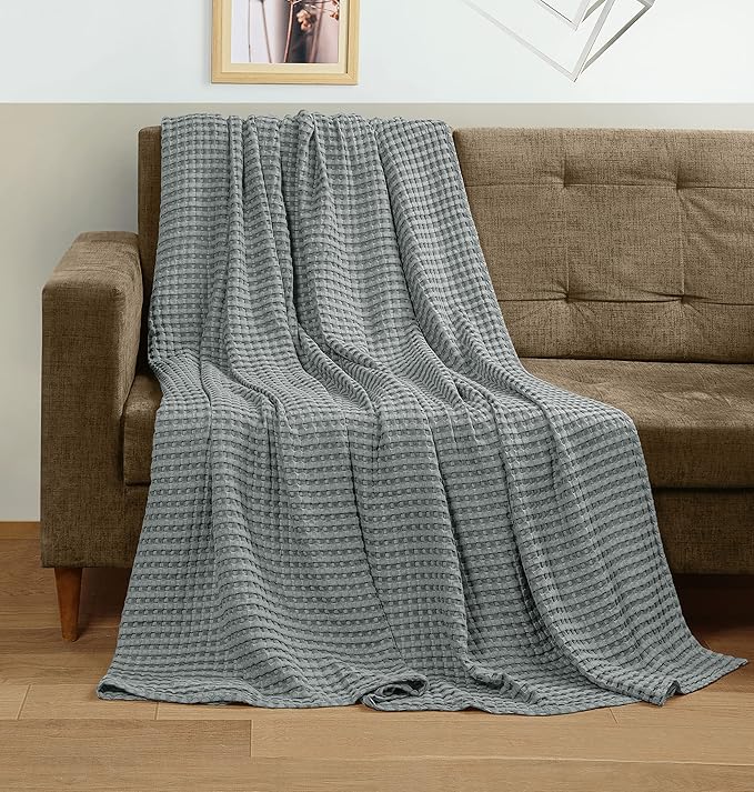 Utopia Bedding Cool Grey 100% Cotton Waffle Blanket 300 GSM [Twin - 90x72 Inch] Soft Lightweight Breathable Bed Blanket for All Season