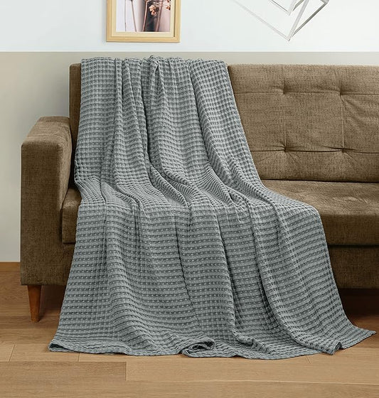 Utopia Bedding Cool Grey 100% Cotton Waffle Blanket 300 GSM [Throw - 60x50 Inch] Soft Lightweight Breathable Bed Blanket for All Season