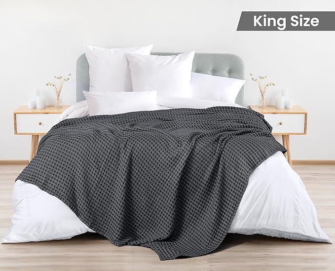 Utopia Bedding Charcoal 100% Cotton Waffle Blanket 300 GSM [King - 90x108 Inch] Soft Lightweight Breathable Bed Blanket for All Season