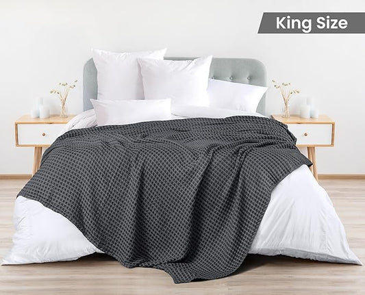 Utopia Bedding Charcoal 100% Cotton Waffle Blanket 300 GSM [King - 90x108 Inch] Soft Lightweight Breathable Bed Blanket for All Season