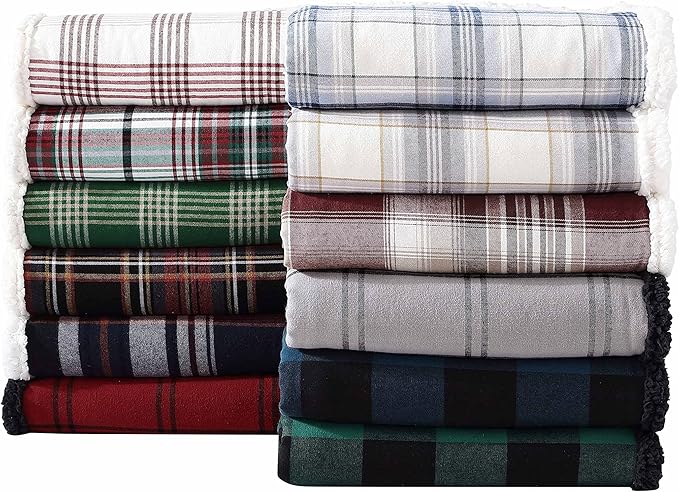Eddie Bauer - Blanket, Super Soft Reversible Sherpa & Brushed Fleece Bedding, Throw Blankets for Couch, Ideal for Lounging (Trailhead Plaid Red)