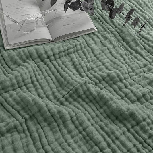 Comfy Cubs Muslin Blanket for Adults King 108" x 90" - 6 Layer Soft, Breathable & Lightweight Muslin Adult Blanket - Machine Washable & Designed in The US Bedding for All Seasons - Fern