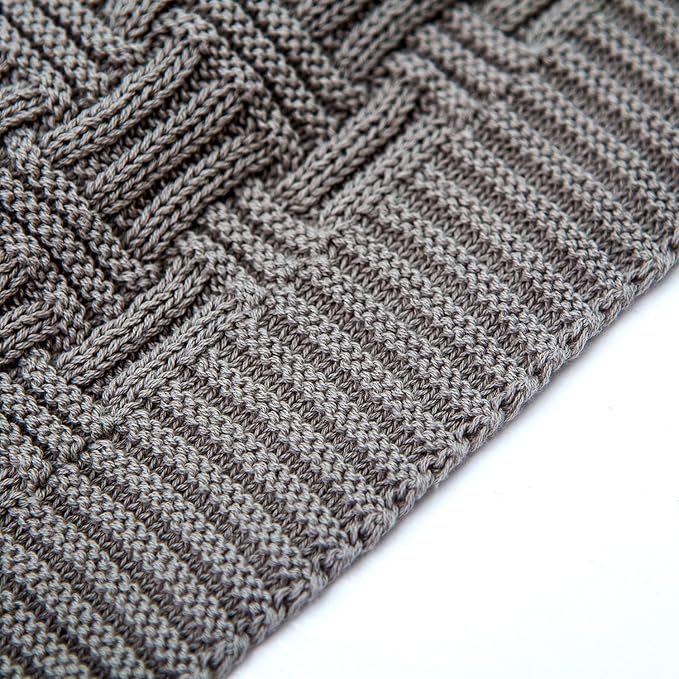 Longhui bedding Cotton Gray Cable Knit Throw Blanket for Couch Chairs Bed Beach, Home Decorative Grey Knitted Blanket, 50 x 60 Inch with a Washing Bag,Silk Bow Tie Package