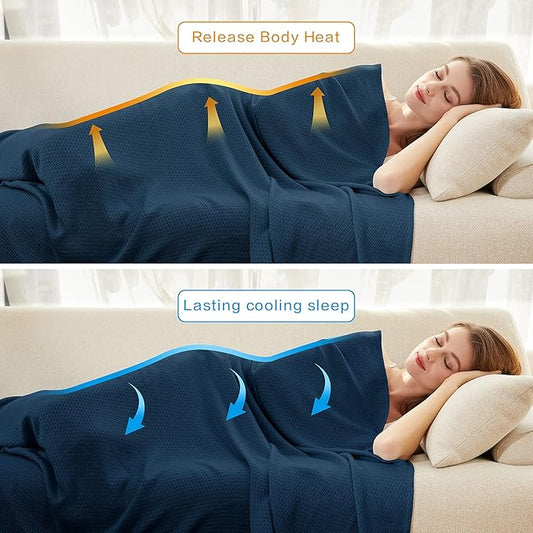 AmyHomie Cooling Blankets, 100% Rayon Derived from Bamboo, Cool Summer Blanket for Hot Sleepers, Soft Comfy Lightweight Blankets for All Seasons(Navy, 79×91 in)