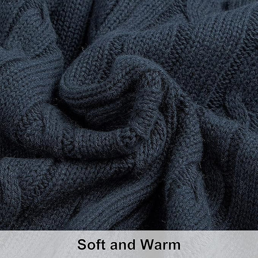 NTBAY 100% Pure Cotton Cable Knit Throw Blanket, Super Soft Warm 51x67 Knitted Throw Blanket for Couch, Sofa, Chair, Bed - Extra Cozy, Machine Washable, Comfortable Home Decor, Navy