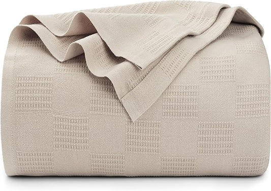 Utopia Bedding Khaki 100% Cotton Blanket [Queen Size - 90x90 Inch] 350GSM Lightweight, Soft and Breathable Thermal Blanket for All Seasons