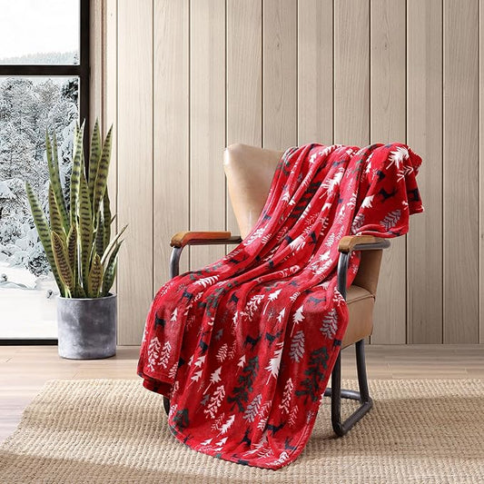 Eddie Bauer - Blanket, Super Soft Reversible Sherpa & Brushed Fleece Bedding, Throw Blankets for Couch, Ideal for Lounging (Deer Woods Red)