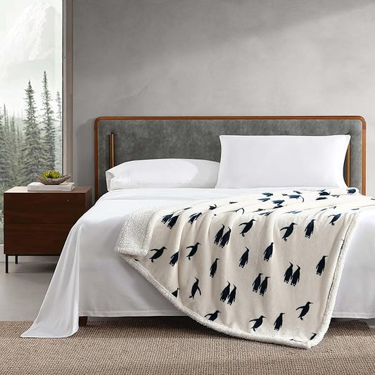 Eddie Bauer - Blanket, Super Soft Reversible Sherpa & Brushed Fleece Bedding, Throw Blankets for Couch, Ideal for Lounging (Emperor Penguin)