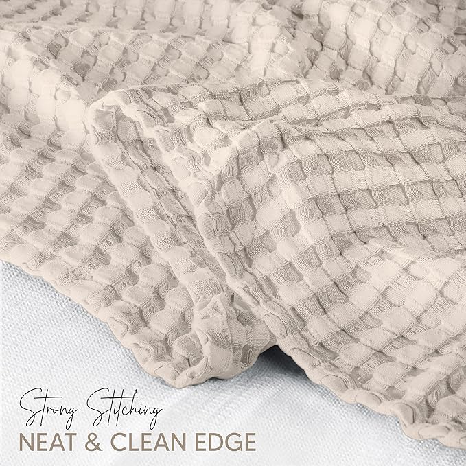 Utopia Bedding Khaki 100% Cotton Waffle Blanket 300 GSM [Big - 120x120 Inch] Soft Lightweight Breathable Bed Blanket for All Season