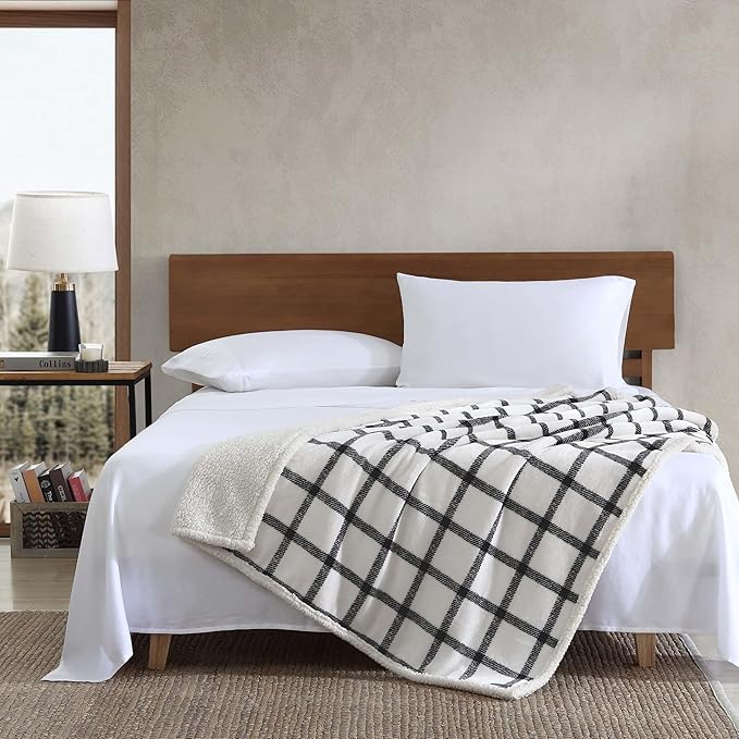 Eddie Bauer - Blanket, Super Soft Reversible Sherpa & Brushed Fleece Bedding, Throw Blankets for Couch, Ideal for Lounging (Bunkhouse Beige/Charcoal)