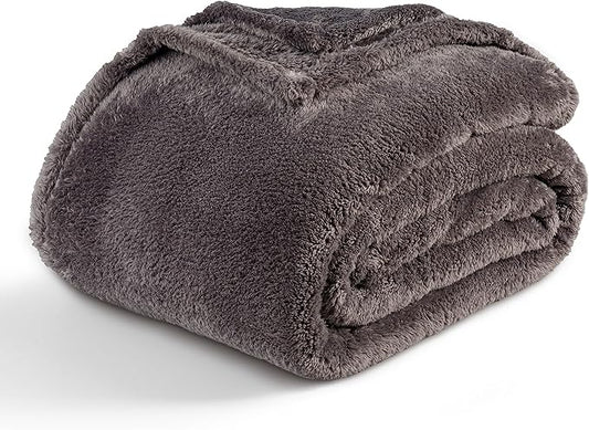 Berkshire Blanket Classic Extra-Fluffy™ Plush Blanket, Queen Size Bed Blanket, Soft Fuzzy Fluffy Long Hair Blanket for Couch Sofa Bed, Shadow Grey, 90x90 Inches