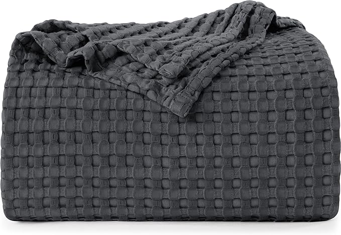 Utopia Bedding Charcoal 100% Cotton Waffle Blanket 300 GSM [Queen - 90x90 Inch] Soft Lightweight Breathable Bed Blanket for All Season