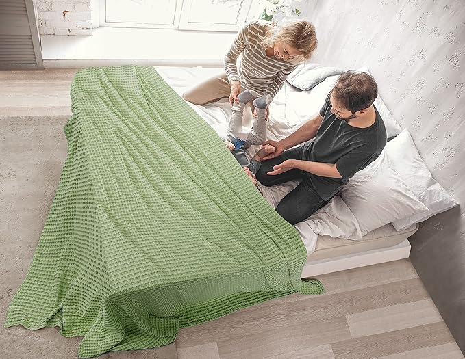 Utopia Bedding Sage Green 100% Cotton Waffle Blanket 300 GSM [King - 90x108 Inch] Soft Lightweight Breathable Bed Blanket for All Season