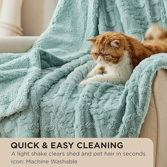 Bedsure Sherpa Fleece Blanket Twin Size for Bed - Fuzzy Soft Cozy Cable Throw for Couch, Thick Warm Blankets for Winter, Sage Green, 60x80 Inches