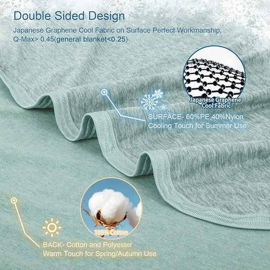 CHOSHOME Cooling Blanket for Hot Sleepers Lightweight Summer Cold Thin Blankets for Sleeping, Hot Flashes Night Sweats, Soft Blanket for Bed, Queen Size, Green