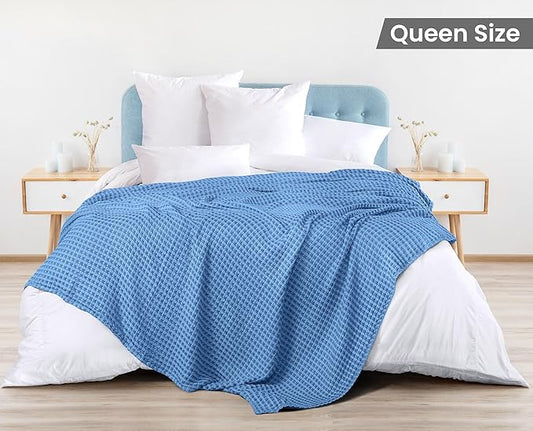 Utopia Bedding Wedgewood 100% Cotton Waffle Blanket 300 GSM [Queen - 90x90 Inch] Soft Lightweight Breathable Bed Blanket for All Season