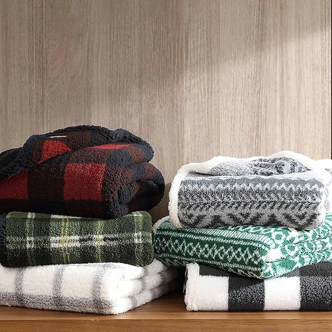 Eddie Bauer - Blanket, Super Soft Reversible Sherpa & Brushed Fleece Bedding, Throw Blankets for Couch, Ideal for Lounging (Woodland Fair Isle Grey)
