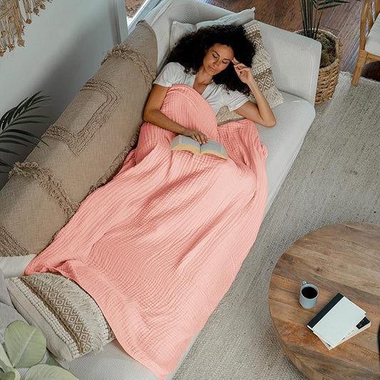 Comfy Cubs Muslin Blanket for Adults Twin 90" x 66" - 6 Layer Soft, Breathable & Lightweight Muslin Adult Blanket - Machine Washable & Designed in The US Bedding for All Seasons - Lace Pink