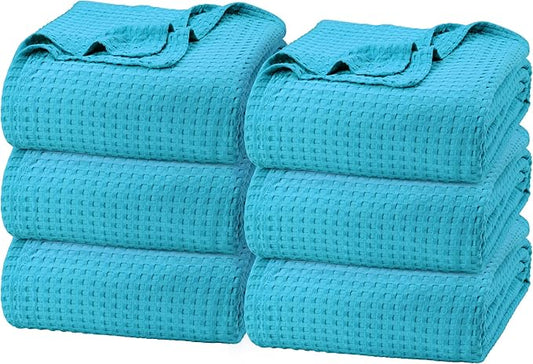 Utopia Bedding Teal 100% Cotton Waffle Blanket 300 GSM [King - 90x108 Inch] Soft Lightweight Breathable Bed Blanket for All Season (Pack of 6)