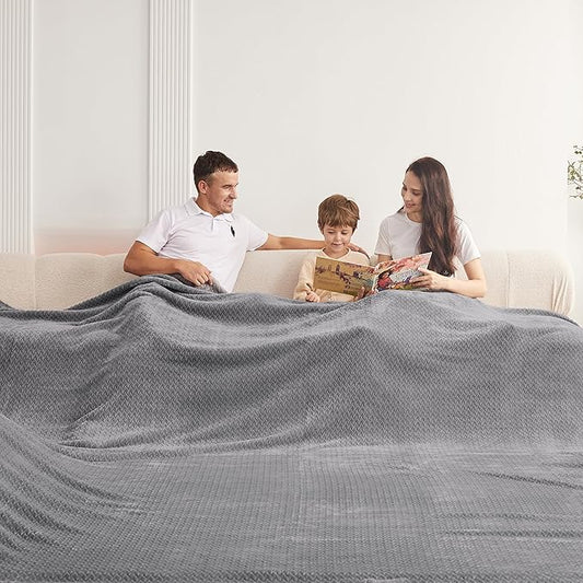 Oversized King Fleece Blanket 120x120 Inches, Seamless Soft Cozy 3D Jacquard Flannel Blanket 10'x10' Extra Large for Bed, Sofa, Couch, Travel & Camping, California King Throw, Light Grey Leaf