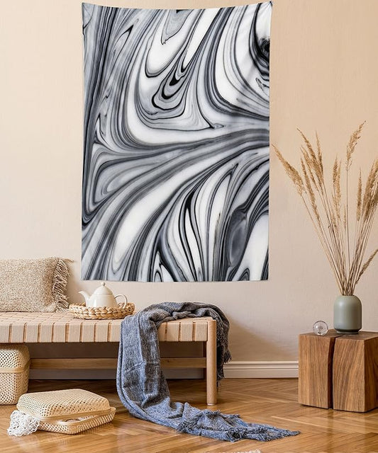 Ambesonne Abstract Tapestry, Mix of White and Black Hallucinatory and Surreal Liquid Marble Graphic Art, Wall Hanging for Bedroom Living Room Dorm Decor, 60" X 80", Grey