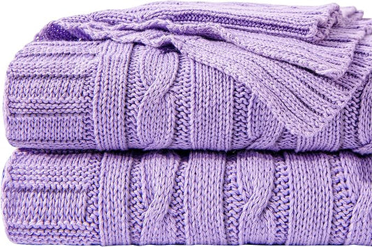 NTBAY 100% Pure Cotton Cable Knit Throw Blanket, Super Soft Warm 51x67 Knitted Throw Blanket for Couch, Sofa, Chair, Bed - Extra Cozy, Machine Washable, Comfortable Home Decor, Orchid