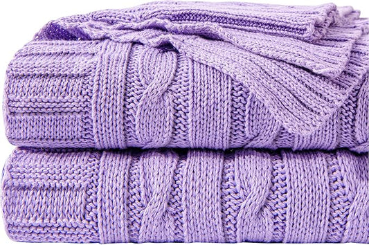NTBAY 100% Pure Cotton Twin (60x80) Cable Knit Throw Blanket, Super Soft Warm Knitted Blanket for Bed, Sofa, Chair, Couch - Extra Cozy, Machine Washable, Comfortable Home Decor, Orchid