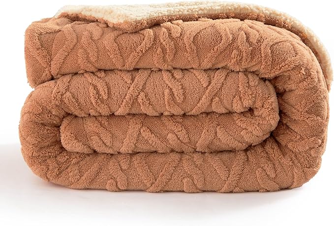 Bedsure Sherpa King Size Blanket for Bed- Fleece Soft Cozy Fuzzy Cable Blankets for Women, Thick Warm for Winter and All Seasons, Light Brown, 108x90 Inches