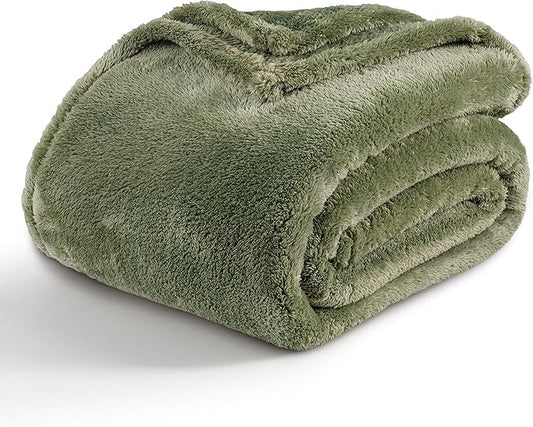 Berkshire Blanket Classic Extra-Fluffy™ Plush Blanket, Twin Size Bed Blanket, Soft Fuzzy Fluffy Long Hair Blanket for Couch Sofa Bed, Dark Sage Green, 60x92 Inches