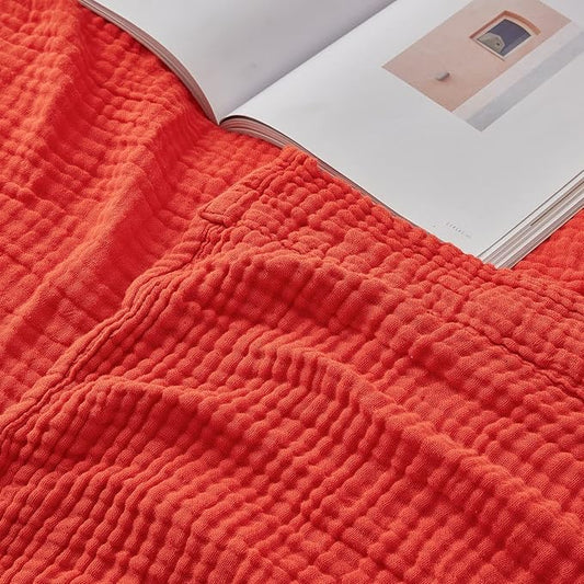 EMME Cotton Throw Blanket - 100% Muslin Soft, Breathable Gauze - All Season, Pre-Washed - Orange Rust, 55"x75"