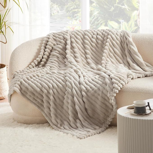 Bedsure Beige Throw Blanket for Couch - GentleSoft Cozy Soft Blankets for Women, Cute Small Fleece Throws for Girls, Linen, 50x60 Inches