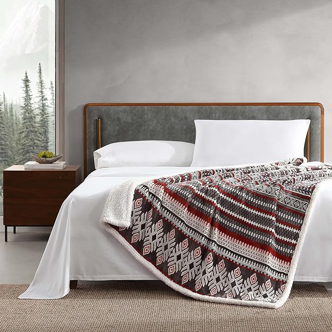 Eddie Bauer - Blanket, Super Soft Reversible Sherpa & Brushed Fleece Bedding, Throw Blankets for Couch, Ideal for Lounging (Sycamore Red)