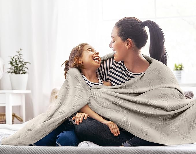 Utopia Bedding Khaki 100% Cotton Blanket [Twin Size - 90x72 Inch] 350GSM Lightweight, Soft and Breathable Thermal Blanket for All Seasons
