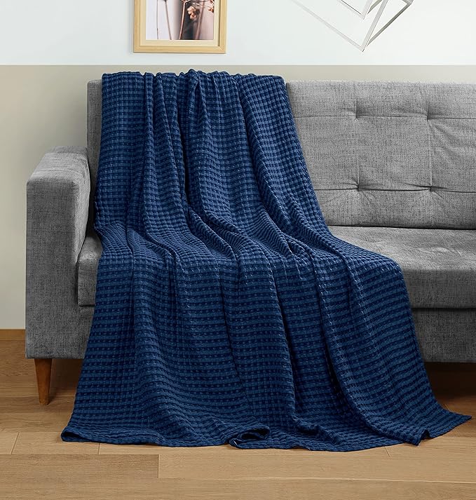 Utopia Bedding Navy 100% Cotton Waffle Blanket 300 GSM [Full - 90x84 Inch] Soft Lightweight Breathable Bed Blanket for All Season