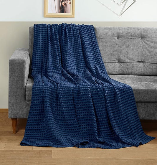 Utopia Bedding Navy 100% Cotton Waffle Blanket 300 GSM [Throw - 60x50 Inch] Soft Lightweight Breathable Bed Blanket for All Season