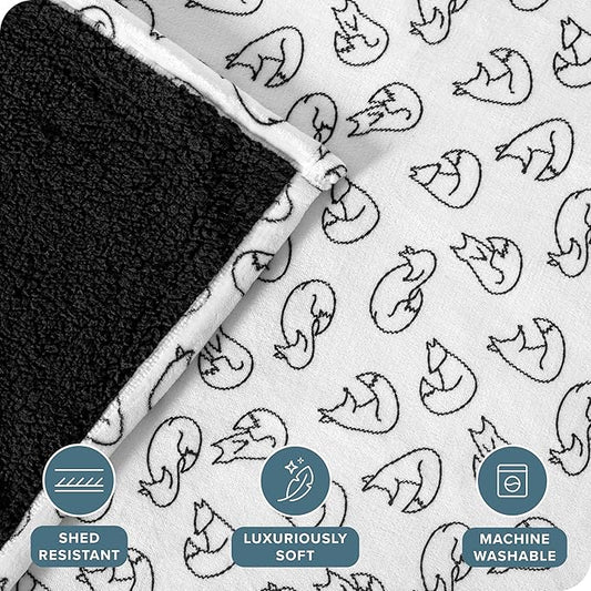 Bare Home Sherpa Fleece Blanket - Twin/Twin Extra Long - Blanket for Bed, Sofa, and Couch - Warm & Lightweight - Fluffy & Soft - Reversible (Twin/Twin XL, Feelin' Foxy - Black)