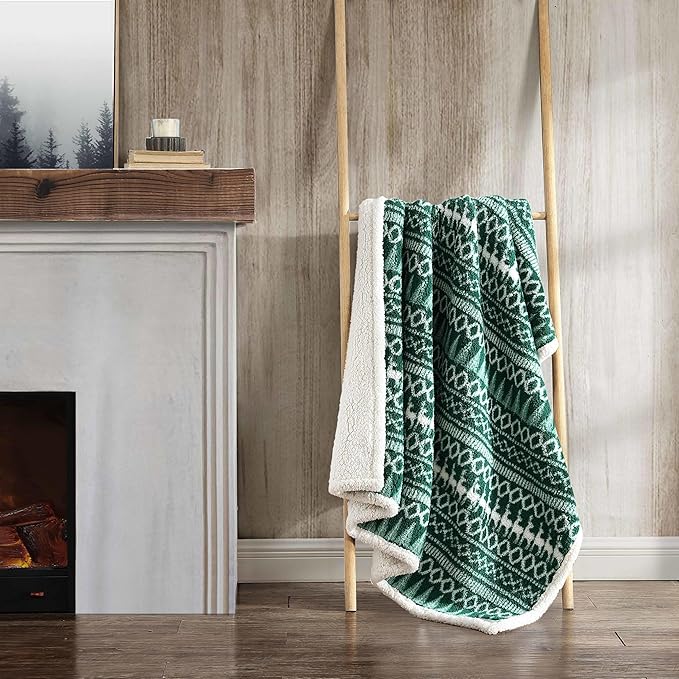 Eddie Bauer - Blanket, Super Soft Reversible Sherpa & Brushed Fleece Bedding, Throw Blankets for Couch, Ideal for Lounging (Alpine Fair Isle Green)