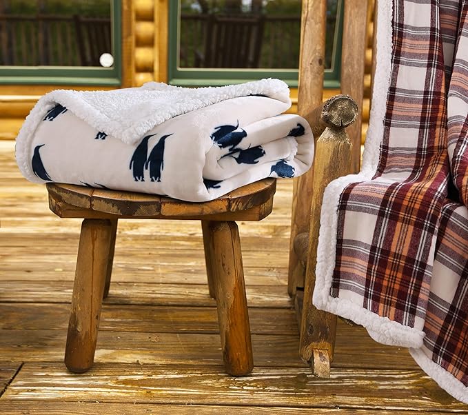 Eddie Bauer - Blanket, Super Soft Reversible Sherpa & Brushed Fleece Bedding, Throw Blankets for Couch, Ideal for Lounging (Emperor Penguin)