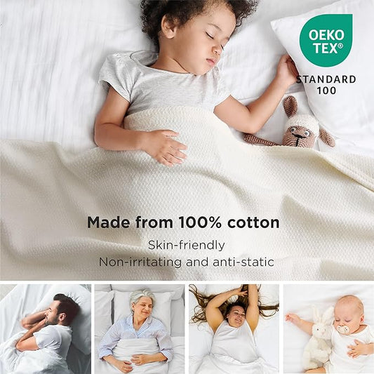 Bedsure 100% Cotton Large Throw Blanket for Couch 50x70 inches - Breathable and Lightweight, Soft Cozy Herringbone Woven Blanket for Summer Spring, Ivory