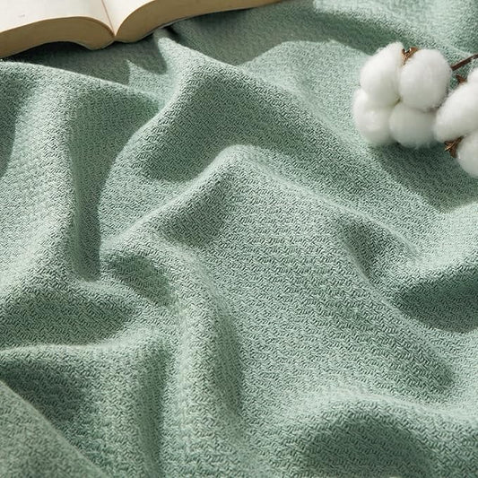 Bedsure 100% Cotton Blanket King Size for Bed - Breathable and Lightweight, Soft Cozy Textured Herringbone Woven Blanket for Summer Spring, Sage Green, 108x90 inches
